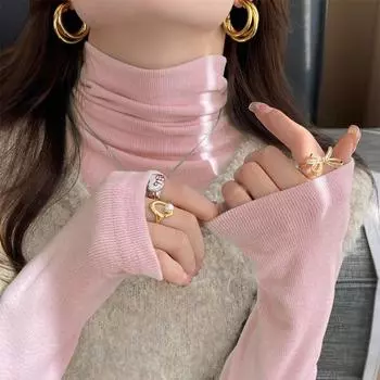 Розовая водолазка для женщин на осень и зиму, новый облегающий крой и стиль класса люкс, начесанный верх с ворсистым воротником M