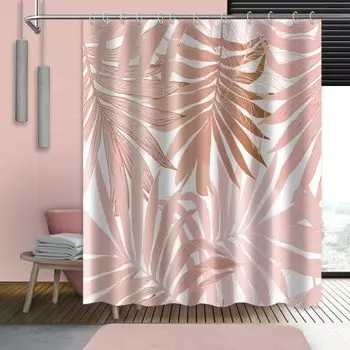 Розовая занавеска для душа розовое золото пальмовые листья современные роскошные занавески для душа ткань водонепроницаемая с крючками 150x180cm