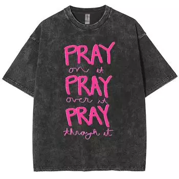 Розовая женская джинсовая футболка с принтом в виде буквы Pray, свободная, с коротким рукавом, для вечеринок, модная, милая, классная, для девочек S