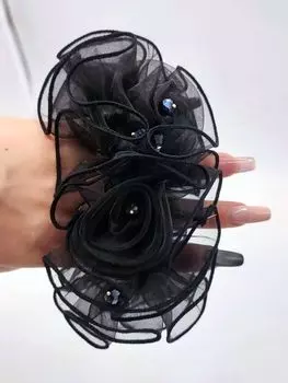 Розово-фиолетовый Большой Органза Большой Кишки Кристальный Цветок Повязка для волос Резинка Ободок Головная веревка Аксессуары для волос Эластичные резинки для волос