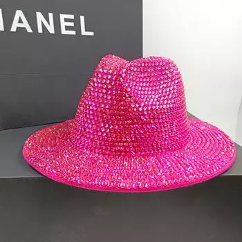Розово-красная шляпа-федора со стразами, панамская фетровая шляпа, мужская джазовая шляпа, вечерние, сценические, женские, мягкая шляпа M55-58cm