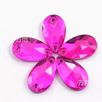 Розово-красный B Стекло Пришивной Страз, Плоское Дно Капля Воды Спутник Специальной Формы Плоская Пряжка Сделай Сам Аксессуары для Одежды Страз Наклейка Страз 7 * 12mm36 pieces