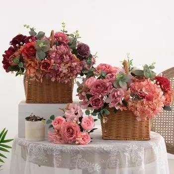 Розово-розовый пион, искусственный цветок, 6 вилок, винтажный стиль, реалистичные, не выцветающие, устойчивые к ультрафиолетовому излучению, реалистичные цветы пиона красный