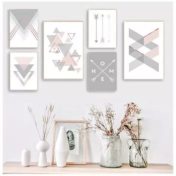 Розово-серая стрелка, геометрический абстрактный художественный плакат, скандинавский холст, минималистичный принт 21cm30cm NoFrame