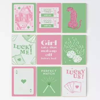 Розово-зеленая настенная живопись на холсте в стиле 70-х годов, постер в стиле ретро, принты в галерее, элегантный декор комнаты 2000 года, эстетические картины 21x30cm No Framed