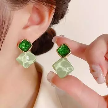 Розово-зеленые акриловые женские серьги-подвески конфетного цвета, летние, модные, полупрозрачные, квадратные, подвесные серьги розовый