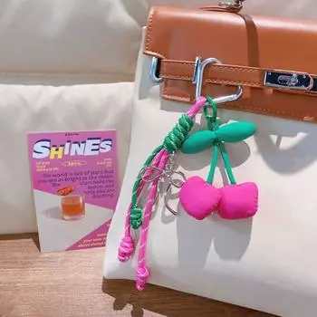 Розово-зеленый брелок с вишней, украшения в фруктовом стиле, подвески-имитация вишни, украшение на рюкзак Style 1