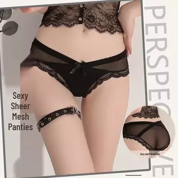 Розовое интимное белье: Сексуальные прозрачные сетчатые трусики со сладким бантиком - Треугольный стиль большого размера One Size