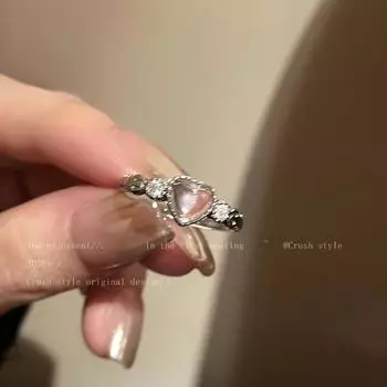 Розовое кольцо с любовью, женское, девичье, милое и симпатичное, нишевый дизайн, в форме сердца, регулируемое открывающееся кольцо