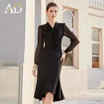 Розовое кружевное платье-бодикон со шнуровкой и бантом, с юбкой «рыбий хвост» - Весенне-осеннее, комбинированное шифоновое, средней длины, в стиле «богиня» с темпераментом M