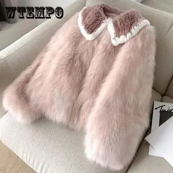 Розовое меховое пальто большого размера, женское короткое зимнее утолщенное теплое меховое пальто с лисьим мехом L розовый