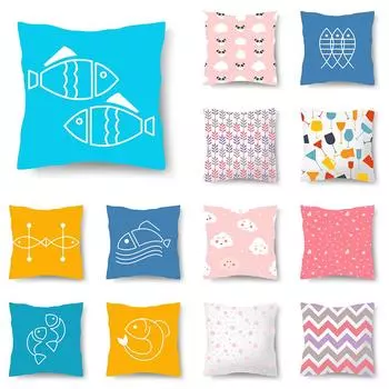 Розовое облако, синяя рыба с принтом, чехол для подушки для дома, гостиной, дивана, спальни, украшение, наволочка 45*45 см 40X40CM