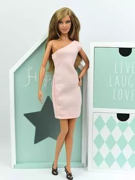 Розовое платье на одно плечо для куклы Барби, одежда, цельные вечерние платья, платье, одежда для Барби 1/6, аксессуары для куклы BJD розовый