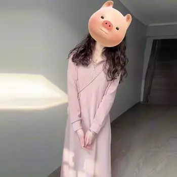 Розовое платье с капюшоном и длинными рукавами для женщин, новая одежда для ранней осени, облегающий свитшот, юбка средней длины, наряд в корейском стиле M