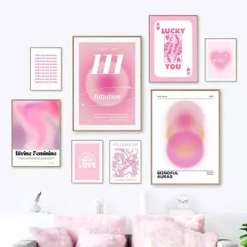 Розовое подтверждение Аура Ангел номер стены книги по искусству печать на холсте живопись вдохновляющие цитаты плакат фотографии для декора гостиной A4 21X30cm No Framed