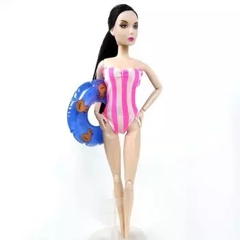 Розовое полосатое бикини для куклы Барби, одежда, цельное монокини, спасательный круг, купальный костюм для 1/6 BJD, аксессуары для кукол, детская игрушка розовый