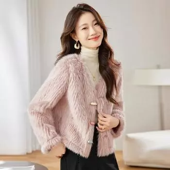 Розовое пушистое пальто для женщин зима 2024 года новое пальто Xiaoxiang socialite young mother из искусственного меха норки с бархатом M белый