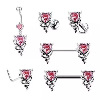 Розовое сердце, пупок, губа, сосок, пирсинг живота, ювелирные изделия, шпильки для ушей, кольца в носу, кольца на пупке nose stud