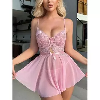 Розовое сетчатое кружевное сексуальное женское белье с V-образным вырезом и вышивкой, порно костюм, эротическая одежда Lenceria Femenina S