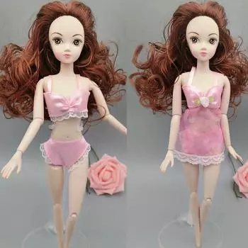 Розовое сексуальное модное платье для кукол Барби, пижама, нижнее белье, ночное белье, кружевное ночное платье + бюстгальтер + нижнее белье, одежда для кукол 1/6 BJD Doll розовый