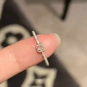 Розовое современное кольцо с цирконом, открытое, для женщин, регулируемое медное кольцо с уникальным геометрическим дизайном 2024 года J5424