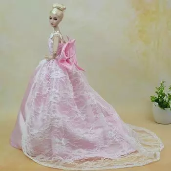 Розовое свадебное платье с бантом для куклы Барби, одежда 1:6, вечерняя одежда, длинные платья, одежда для кукол Барби, кукольный домик фиолетовый