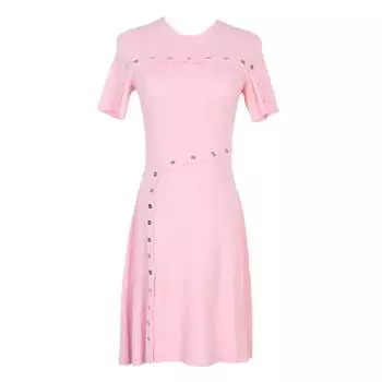 Розовое трикотажное платье M Family - Элегантное женское модное платье миди с круглым вырезом и короткими рукавами на раннюю осень 2024 года Medium