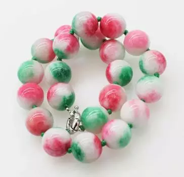 Розовое/зеленое ожерелье из яшмы, круглое 18 мм, 18 дюймов, оптовая продажа, большой размер, рождественский подарок