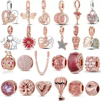 Розовое золото 925 пробы стерлингового серебра семейное сердце ромашковый лист кулон DIY шарм бусины подходят оригинальные шармы браслет женские ювелирные изделия