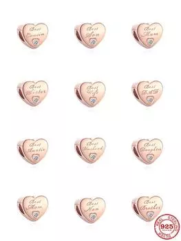 Розовое золото Best Mum Wife Nan Муж Diy Bead Fit Оригинальные Подвески Серебро 925 Браслет Ювелирные Изделия Женские Аксессуары