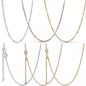 Розовое золото, бисер и скользящая застежка-цепочка с регулировкой, базовое ожерелье из стерлингового серебра 925 пробы для бисерных подвесок своими руками 50cm