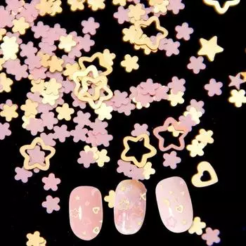 Розовое золото, блестящие украшения для ногтей, микс, звезда, луна, вишневый цвет, хлопья в форме сердца для маникюра, аксессуары для ногтей