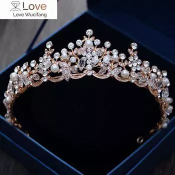 Розовое золото Кристалл принцесса волосы диадемы свадебный головной убор женские стразы корона украшения для волос свадебные украшения для волос аксессуары Width: Approximately 14cm розового золота