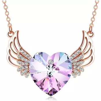 Розовое Золото Крыло Ангела Сердце Ожерелье Кристаллы для Женщин Девушка Хранитель Подвеска Изящные Ювелирные Изделия красный