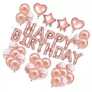 Розовое золото С днем рождения Звезда Сердце Украшения Набор конфетти Гелиевые шары Точки Мальчик Девочки Церемония Юбилей