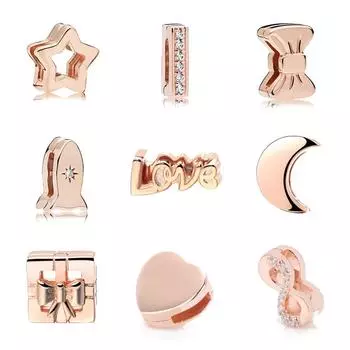 Розовое золото с отражениями, бусины, подвески, звезда, рыба, любовь, сделай сам, подходят, оригинальный модный женский браслет, аксессуары своими руками