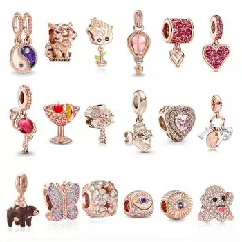 Розовое золото, сверкающее всевидящее око, тигр, фламинго, очаровательная бусина, подходит для оригинального модного браслета, ювелирные изделия своими руками для женщин