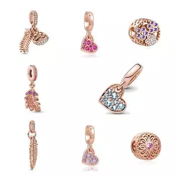 Розовое золото, светло-голубой, фиолетовый, PavTilted Heart, висячие бусины, подходят для оригинального модного браслета, ювелирные изделия, сделай сам, для женщин