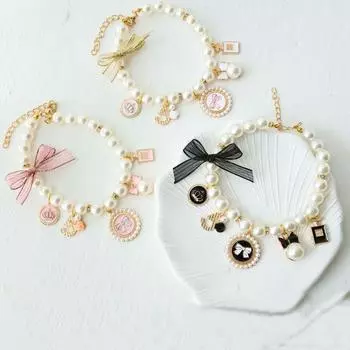 Розовые аксессуары для щенков, цепочка для собак со стразами, ожерелье принцессы, ошейник с бантом, ошейники для домашних животных, ювелирные изделия для кошек белый