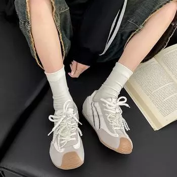 Розовые балетки в стиле ретро женские новинка весны 2025 года универсальные спортивные низкие кроссовки Forrest Gump 35 бежевый