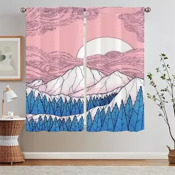 Розовые белые шторы для гостиной Короткие оконные шторы Главная тенты Подхваты для штор Тюль в кухонной перегородке Щупальца Штора W50xH70cmx2pcs-CL