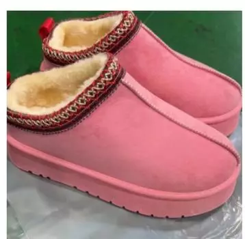 Розовые ботинки Chelsea Ankle Snow Boots Women Winter New Brand Fur Short Plush Теплые тапочки на плоской подошве Шлепанцы на платформе Ботинки из хлопка 36 чёрный