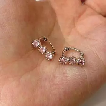 Розовые циркониевые пряжки для ушей женские легкие роскошные маленькие бриллиантовые серьги летний темперамент простые серьги