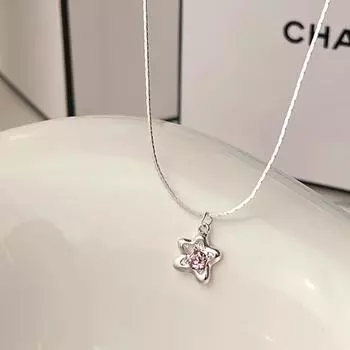 Розовые циркониевые звездные ожерелья женские изысканные легкие роскошные старшие чувства темперамент ключичная цепочка для вечеринки ювелирные изделия подарок