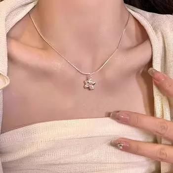 Розовые циркониевые звездные ожерелья женские изысканные легкие роскошные старшие чувства темперамент ключичная цепочка для вечеринки ювелирные изделия подарок