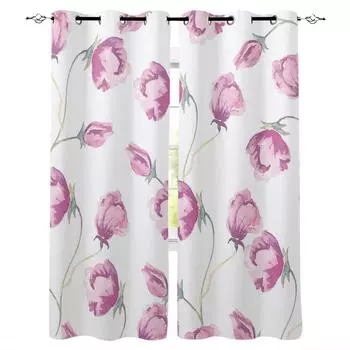 Розовые Цветочные Белые Плотные Шторы Для Гостиной Спальни Печатные Оконные Шторы Домашний Декор W135 x H60cm