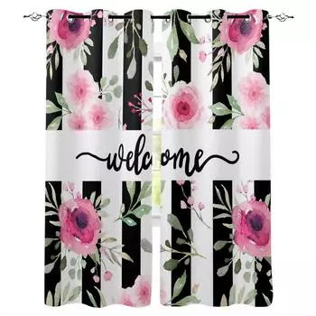 Розовые цветы Черные полосы Свадебные приветственные затемняющие шторы для спальни жалюзи портьеры оконные шторы для гостиной Высокое затемнение W135 x H60cm