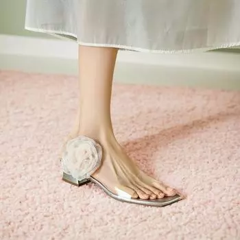 Розовые цветы Прозрачные сандалии из ПВХ с открытым носком на тонком высоком каблуке Женская обувь на шпильках Платье для вечеринки Новые поступления Лето 35 серебряный