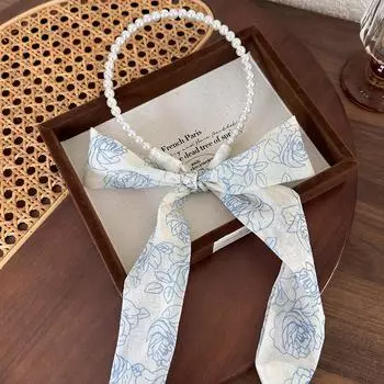 Розовые цветы шелковый шарф повязка на голову ретро жемчужный обруч для волос плетеные ленты для волос для женщин девушек элегантная повязка на голову аксессуары для волос