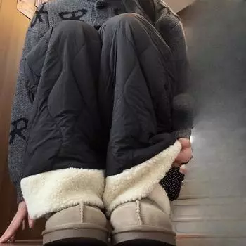 Розовые флисовые хлопковые брюки женские осенне-зимние повседневные теплые брюки из бархата с широкими штанинами XL чёрный